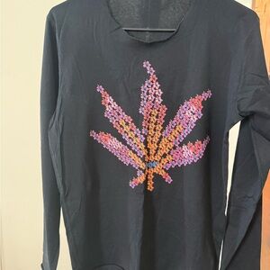 Men’s Black Long Sleeve Shirt with Colorful Leaf Design